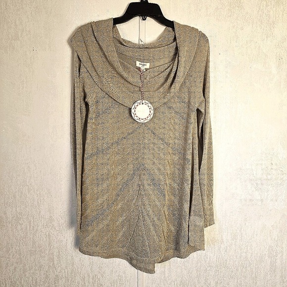 Umgee Women's L Sweater Beige Metallic Pullover Cowl Neck Shimmer New Year's Eve - Picture 1 of 10